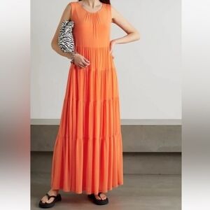 Staud Benedetta Tiered Mesh Nectarine Orange Mesh Maxi Dress Size‎ Medium